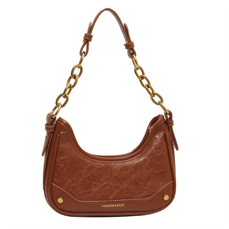 Fashion Design Sense Niche Chains Shoulder Bag Women's  New High-End Texture Crossbody Bag Simple Red Leather Commuter Bag