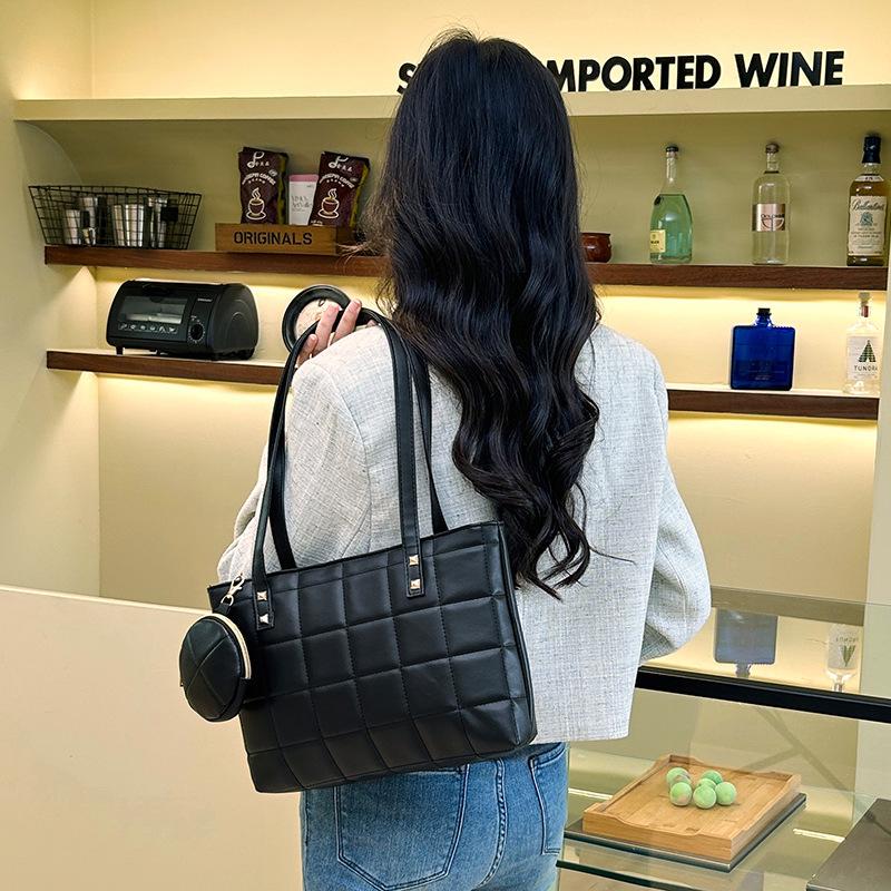 Women's 2025 Quilted Shoulder Bag Set - Trendy Korean Style, Large Capacity Handbag