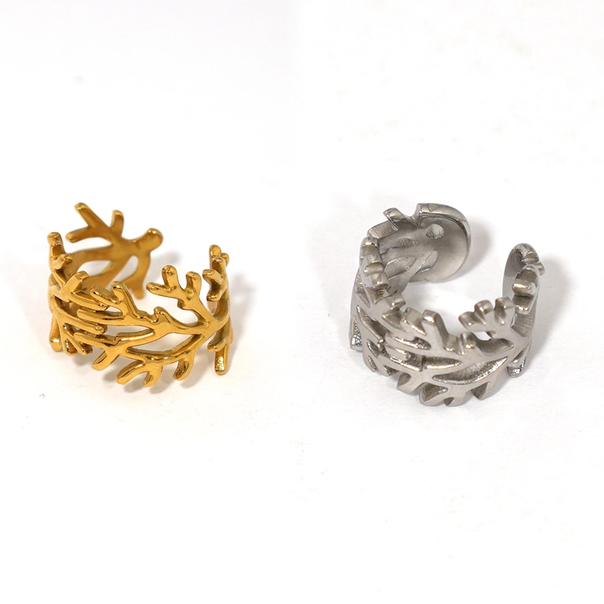 

Exquisite and stylish coral design stainless steel ear clip 18K gold-plated waterproof Zircon for dates, everyday wear