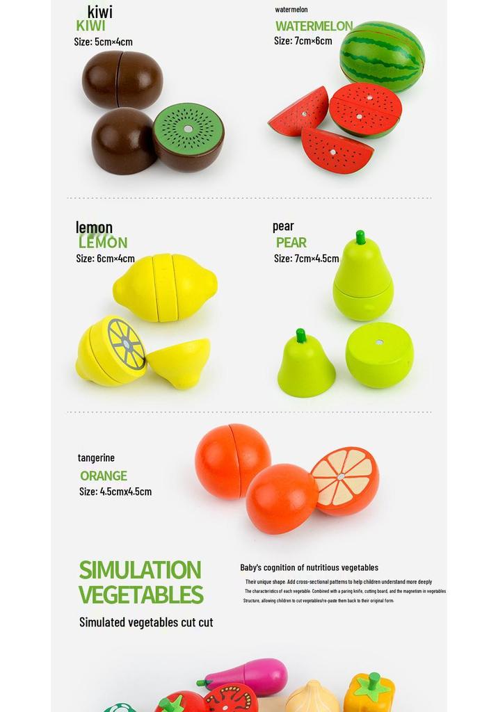 Qie Qie Le Kids' Educational Wooden Kitchen Toy Set: Magnetic Fruits & Vegetables for Ages 4-6