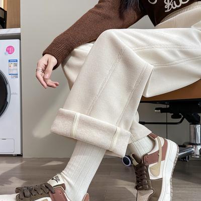 White Wide-Leg Pants for Women, Autumn and Winter New High-Waist Draped High-End Casual Straight Narrow Wool Banana Pants