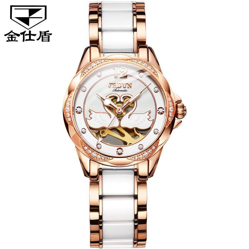 

JIN SHI DUN Новые мужские часы для бизнеса и отдыха, модные полые часы с бриллиантами, красные керамические механические часы, водонепроницаемые высококачественные часы