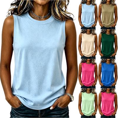 Women’s Basic Sleeveless Tank Top Crew Neck Casual Loose Fit T Shirt Lightweight Soft Fabric Simple Style Comfortable Wear