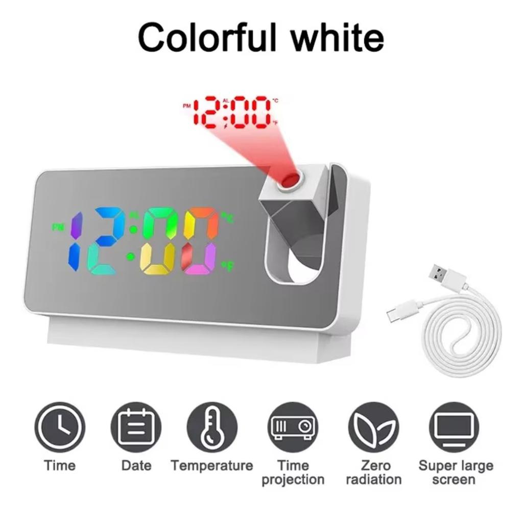 Bedroom Ceiling Projection Alarm Clock, 180° Rotatable Time Projector with Colorful RGB Night Light, Digital LED Display Clock