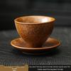 Handmade Jianzhan Coarse Pottery Teacup Set with Hammered Pattern - Retro Ceramic Kung Fu Tea Cup & Coaster