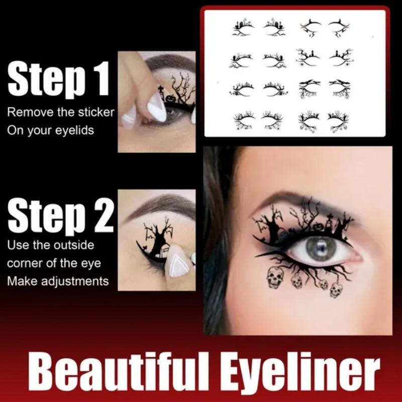 4/8pair Eye Tattoo Stickers Halloween Eyeliner Face Laces Makeup Sticker Spider Cobweb Bat Festival Makeup Pattern Decorations
