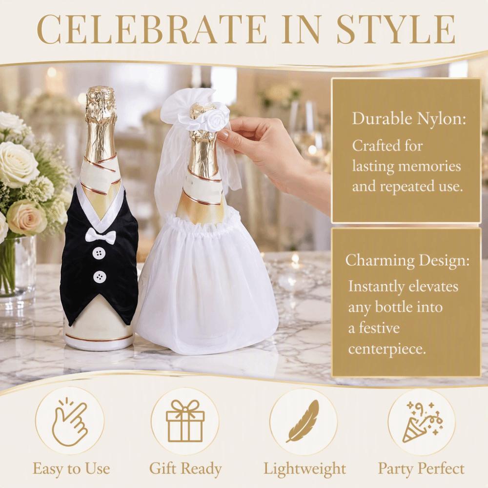 2Pcs/set Romantic Wine Bottle Cover Black/White Wedding Bottle Dress  Wedding Anniversary Party