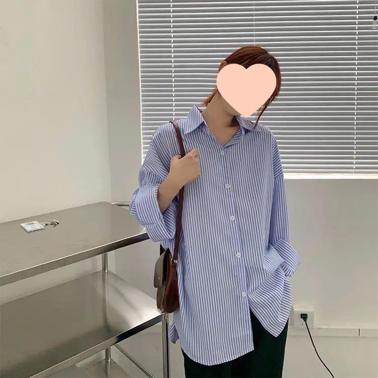 

Полосатая рубашка с длинным рукавом на лето 2025 года - Модный женский топ для студентов S (80-95 kg)