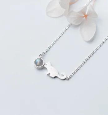 BFCLUB Silver Color necklace Moonstone Bead Necklaces & Pendants For Women Handmade 925 Sterling Silver Fashion Jewelry