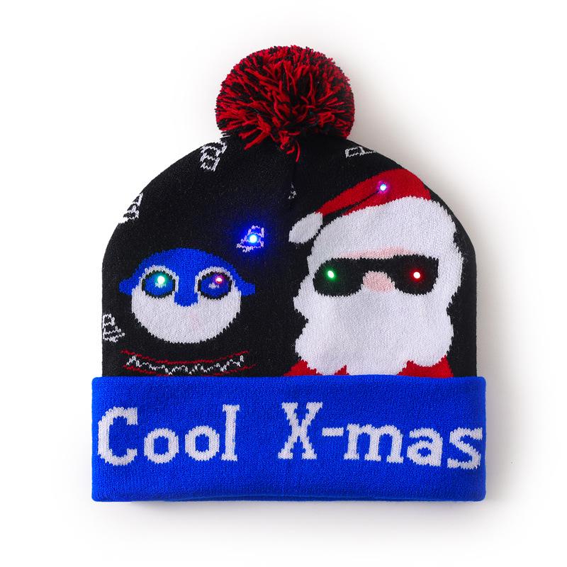 LED Light-Up Elk Jacquard Knit Hat & Scarf Set for Christmas & New Year.