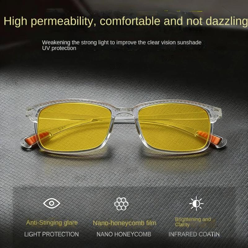 2026 Men Night Vision Reading Glasses Fashion Trendy Yellow Lenses Far Sight Eyeglasses Unisex Square-framed Eyewear 0+1.0+4.0