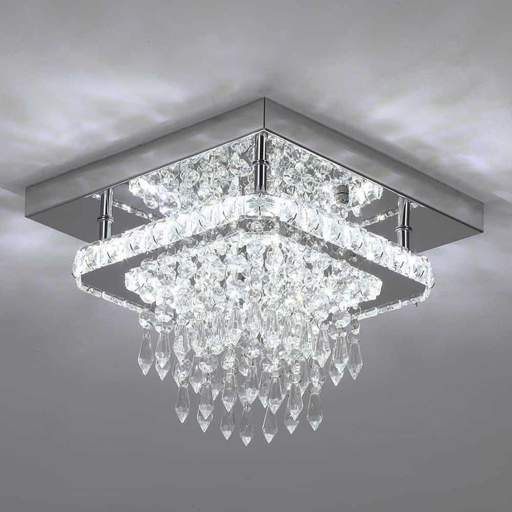 Modern Square Crystal LED Ceiling Light for Hallway, Foyer, Dining Room, or Balcony