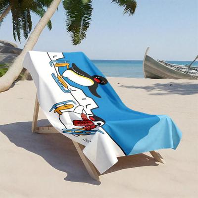 1pc Penguins Enjoying Winter Sledding Fun 2D Printed Microfiber Beach Towel, Quick Dry Super Absorbent. Great for Beach, Pool