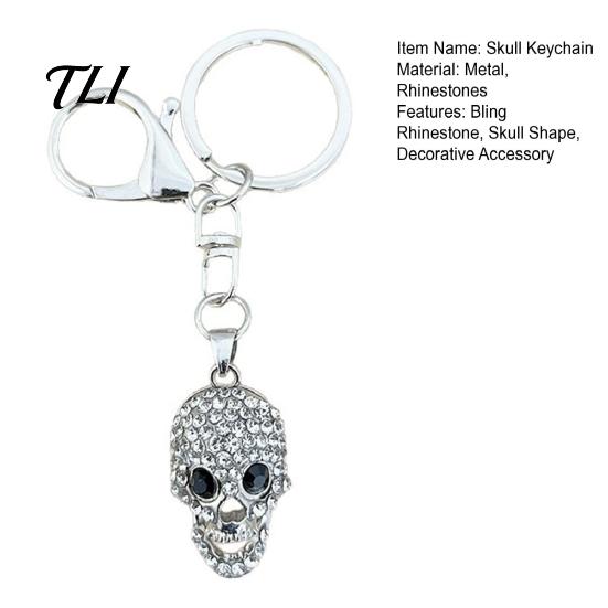 Backpack Accessory Bling Rhinestone Skull Keychain, Halloween Gothic Key Chain Keyring Pendant, Handbags Backpacks Purse Charm Keychain
