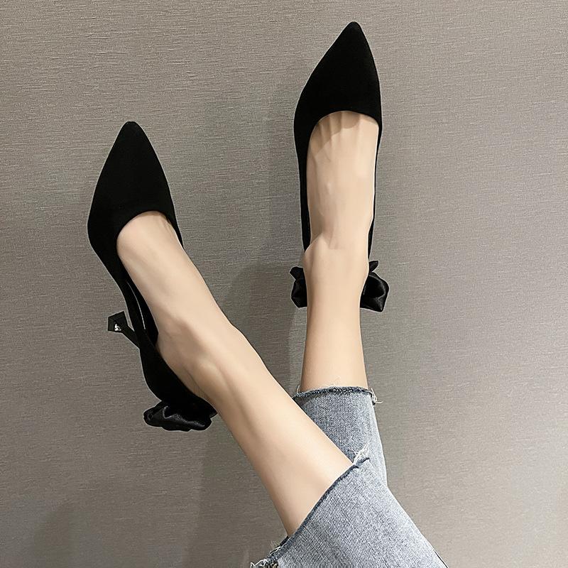 

High heels women s spring and autumn new sexy pointed head thin heel bow temperament shallow mouth versatile single shoes 34