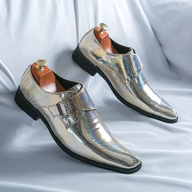 FashionHot Luxury Pink Mens Patent Leather Shoes Designer High Quality Pointed Chelsea Formal Shoes Man Dress Wedding Party Shoes Men