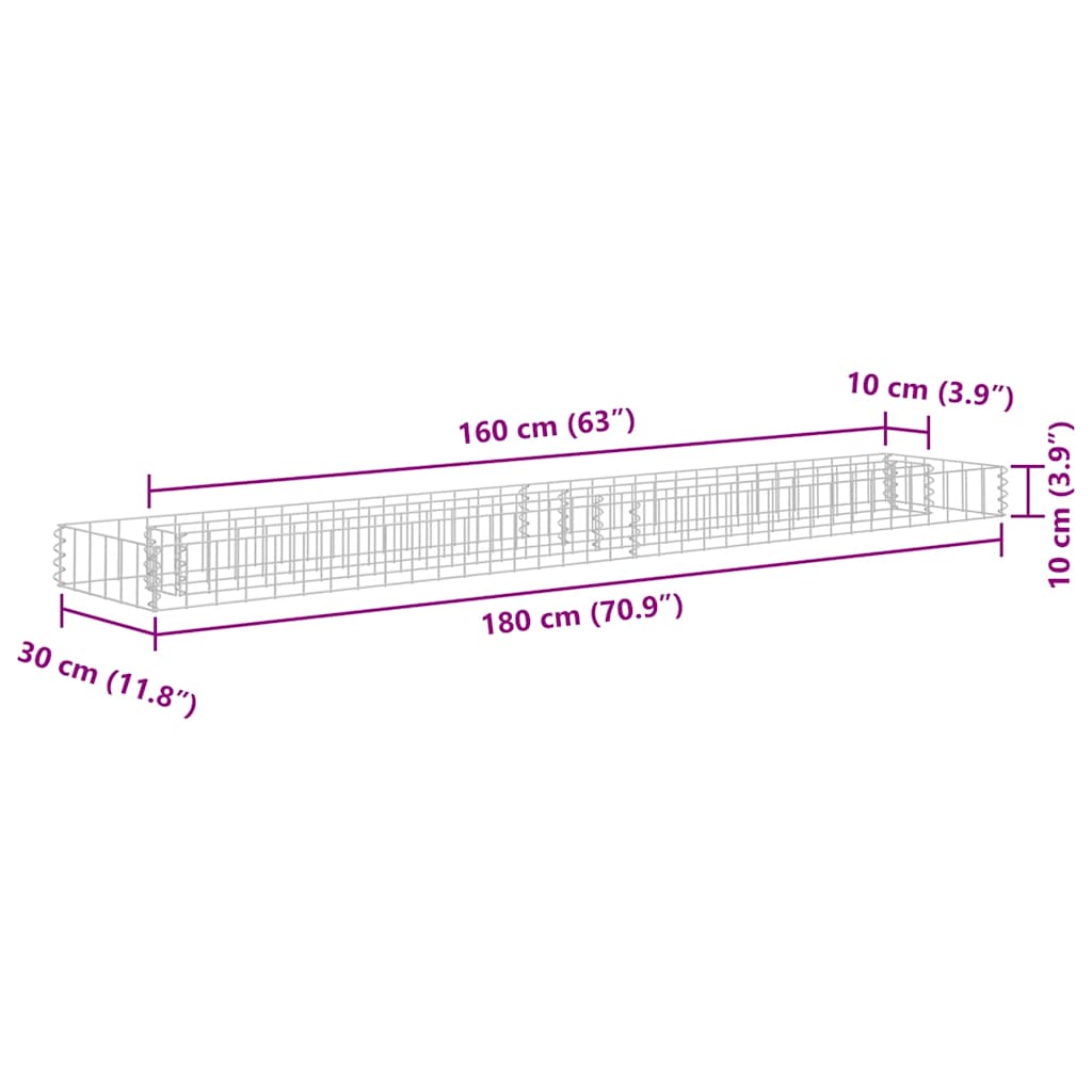 Gabion Raised Bed Galvanized Steel 180 X 30 X 10 Cm