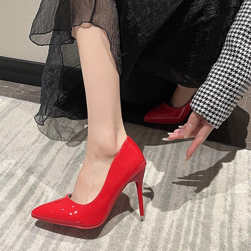 Fashion Temperament 10cm Super High Thin Heels Shoes Women Pumps Pointed Toe Colorful Patent Leather Stiletto Wedding Shoe Size