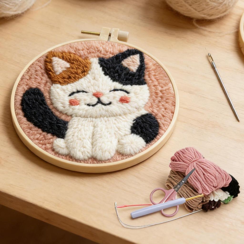 Cat Embroidery Punch Needle Painting Kit For Beginner Kit Home Decor Easy Craft Art Rug Hook Embroidery Kit