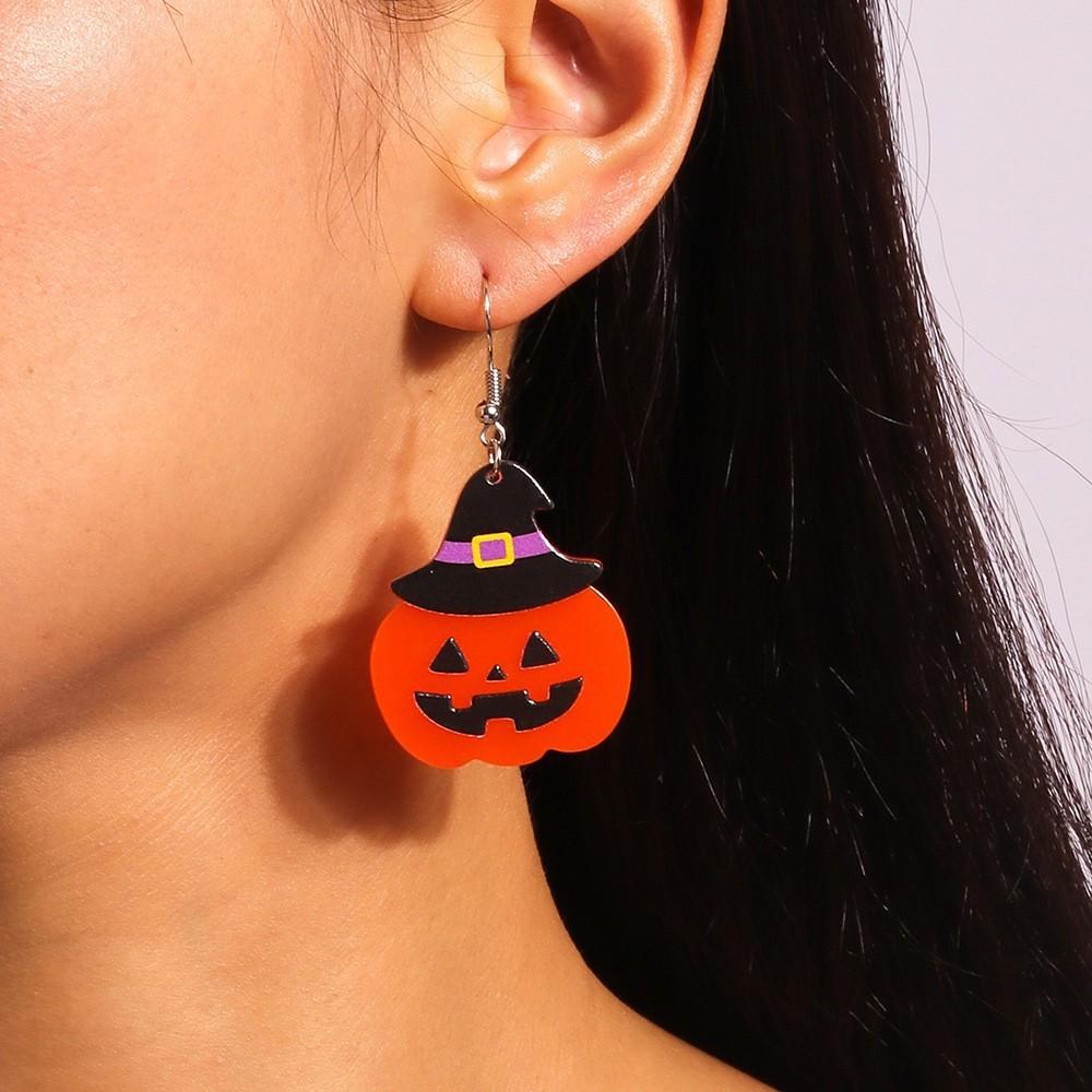 Halloween Themed Hat Pumpkin Pattern Women Acrylic Earring For Unisex Fashion Accessories