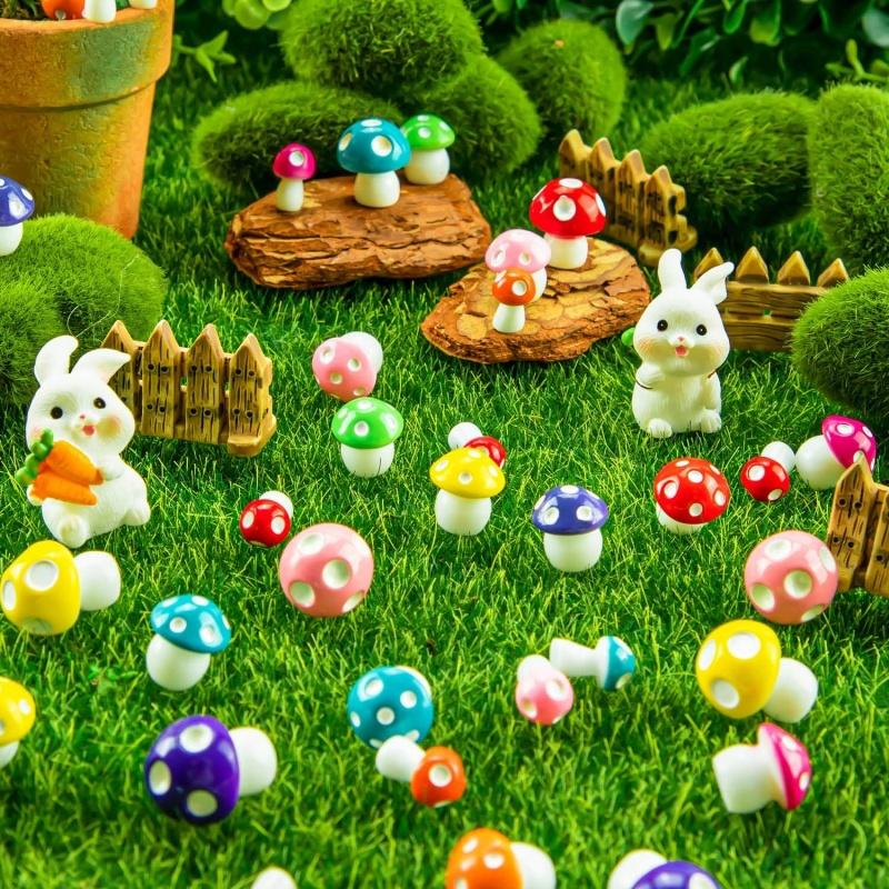 New 10-80PCS Mini Resin Mushroom 8 Colors Small Mushrooms for Dollhouse Decor Micro Fairy Garden Landscape Aquarium Tiny Toys