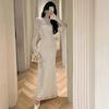 Horn Sleeve Lace Dress with High-end Feel Slim Fit and Waist Cinching Long Skirt