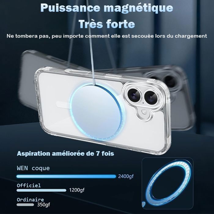 Coque de téléphone - WENZYLIQUOX - iPhone 16 Plus - MagSafe - Verre trempé - Bumper TPU antichoc