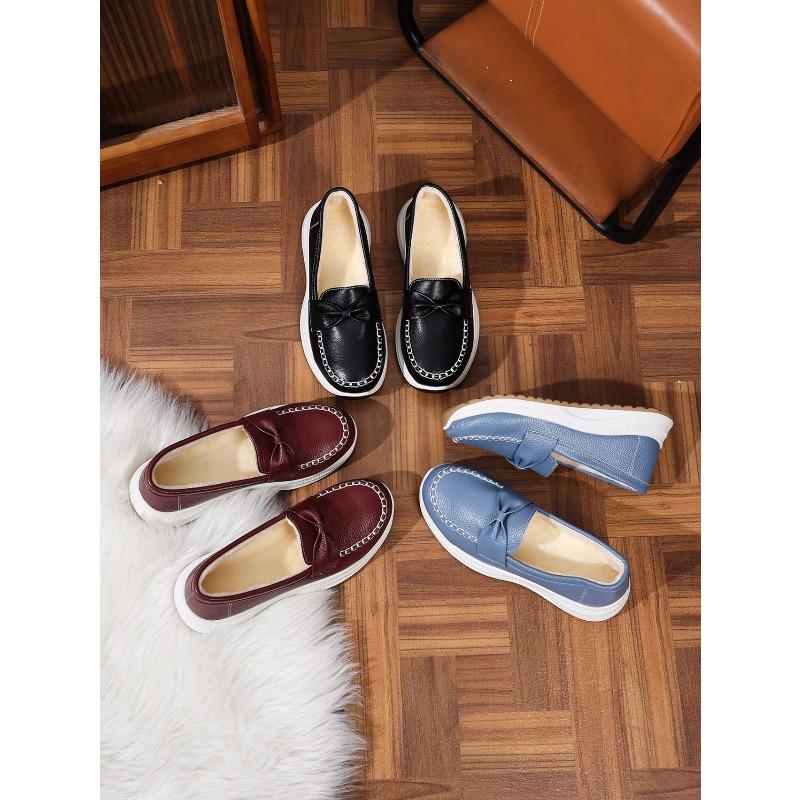 Winter 2025 New Platform Fleece Warm Cotton Shoes Women's Plus Size Comfortable Bow Comfortable Sneakers