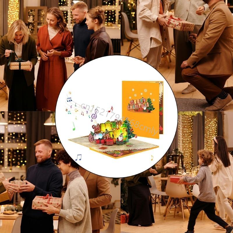 Stylish Christmas Card with Music Delicate Christmas Greeting Card with Music for Season's Greetings 6XDE