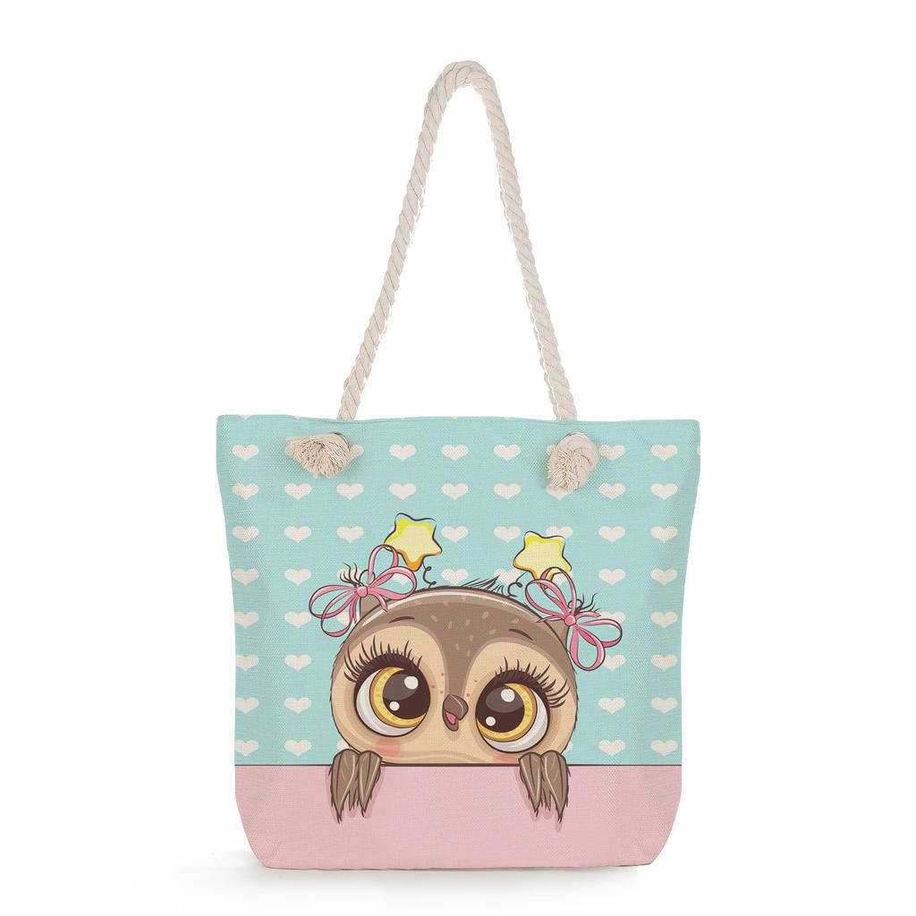 Cartoon animals print thick rope single-shoulder beach bag 7270 KTB