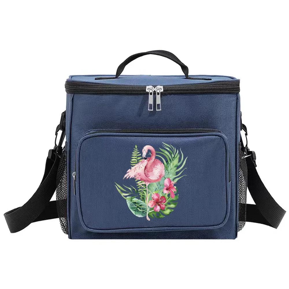 Insulated Bags Cooler Organizer Handbag Portable Shoulder Lunch Bag Waterproof Thermal Box for Men and Women Flamingo Printing