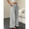 New Women's Casual Solid Color Textured Fabric Knotted Waist Slanted Pocket Wide Leg Pants