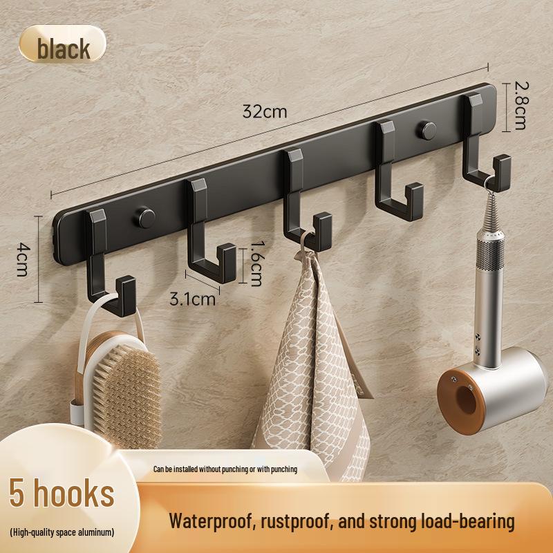 Space-Saving Aluminum Bathroom Towel Rack with Hooks for Wall or Door Mounting