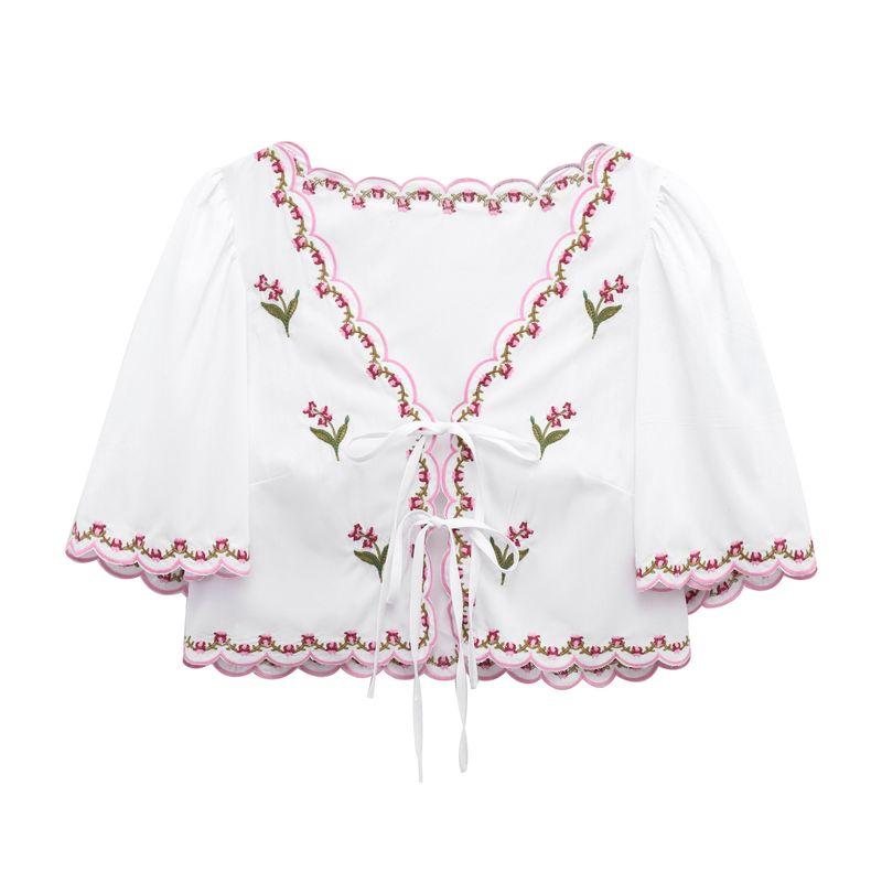 Jnleaog Autumn New Women's Clothing Fashion Style Stylish Florals Embroider Poplin Tops 1281793