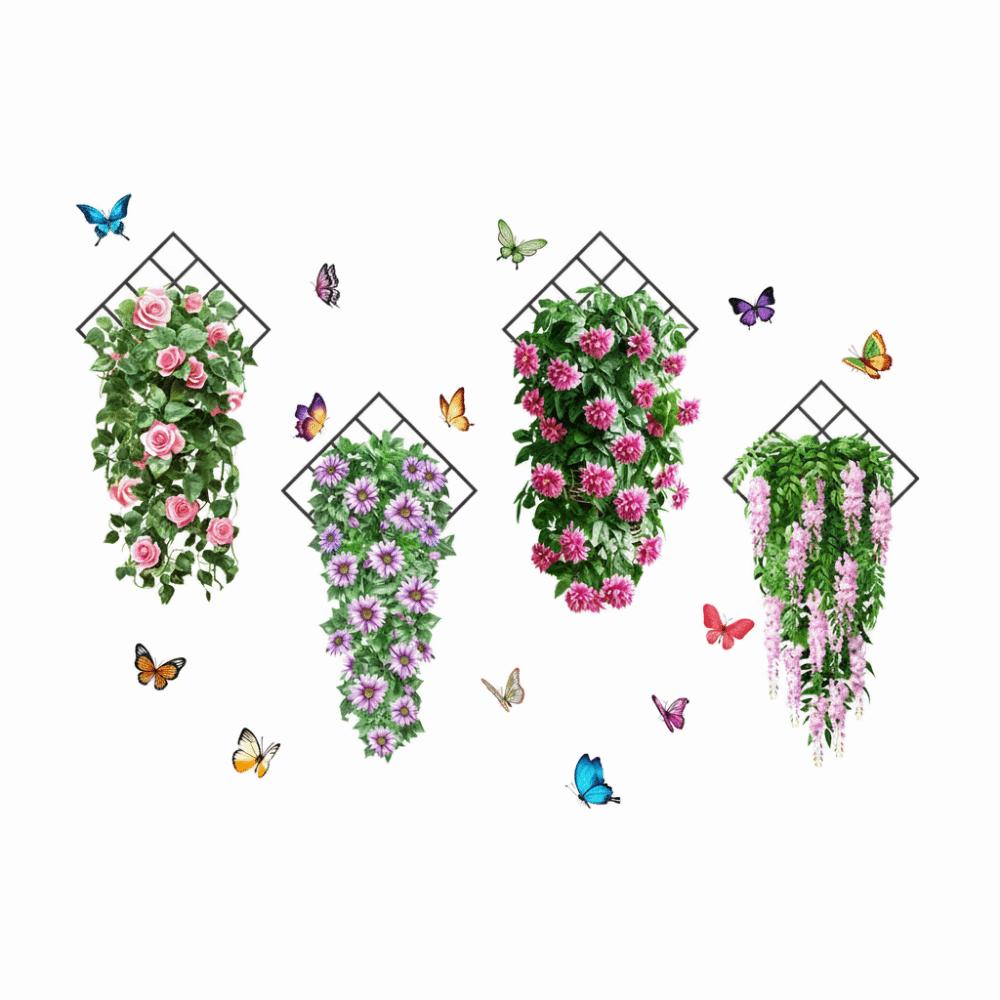 Flower & Butterfly Wall Sticker Multicolor Beautifual Decals  Background Wall