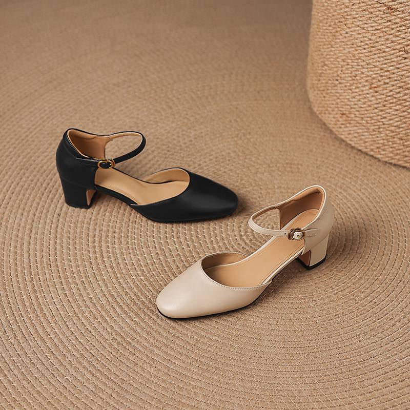 Krazing Pot Pelle Vera Punta Tonda Tacco Sottile Scarpe Estive Monocolore Taglia Grande 42 Cinturini con Fibbia Donna Scarpe Basse