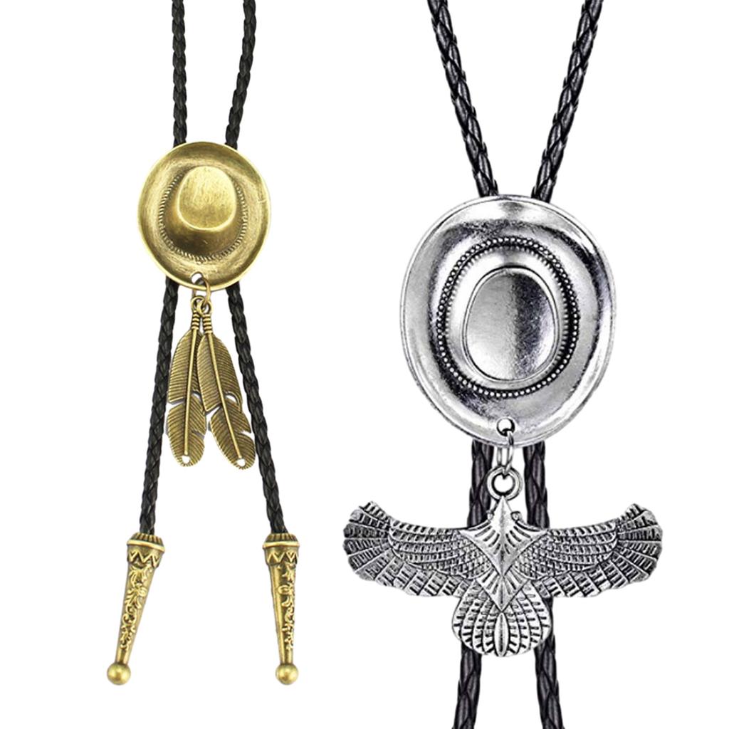 Elegant Bolo Tie with Feather Pendant Cowboy Hat Necktie Western Necklace Cool Bola Tie Western Cowboy Costume