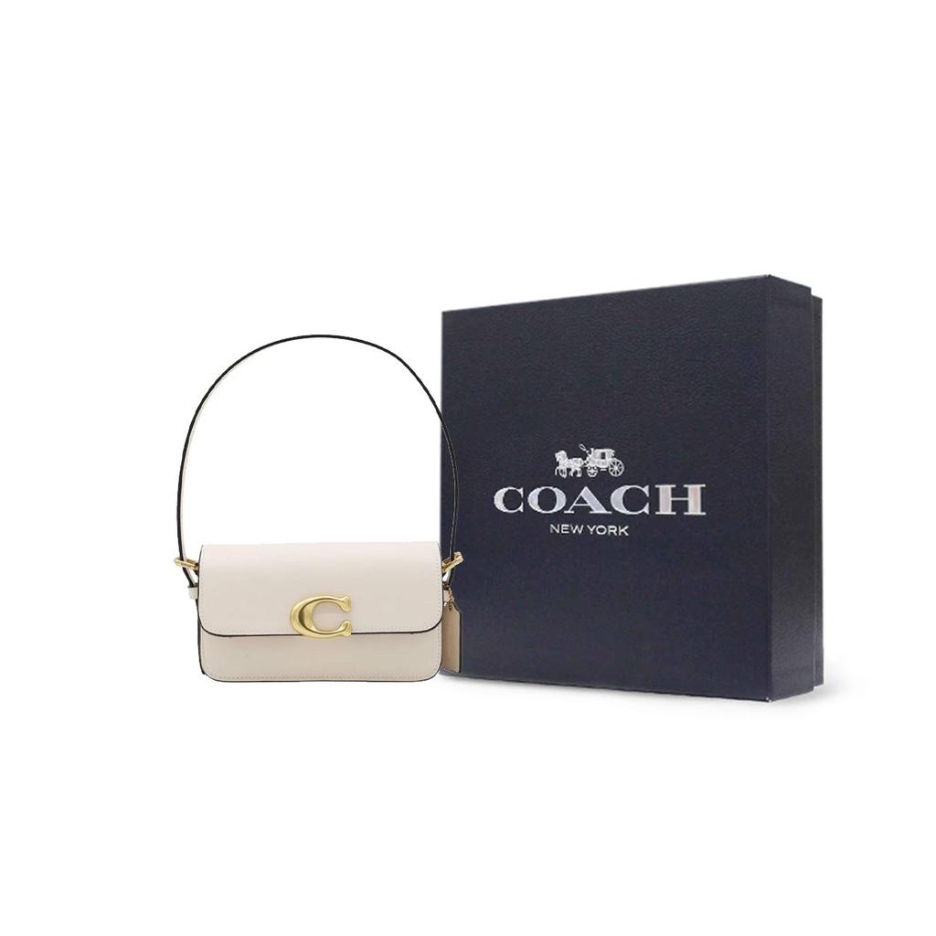 Coach Simple Solid Color Leather Shoulder Tote Bag Small Women Bags Beige CAM18-B4HA
