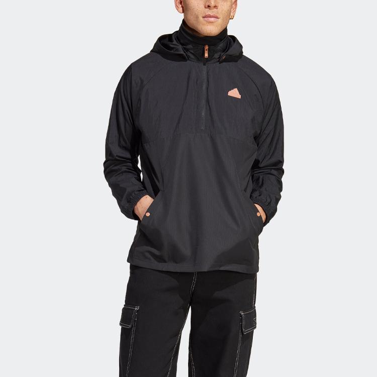 Adidas Pozvedněte svou mysl Větrovka Ležérní Sportovní Bunda s Kapucí Unisex Svrchní Oblečení Černá IP3726