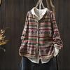 Autumn 2025 Women's Retro Print Loose Knit Cotton Cardigan
