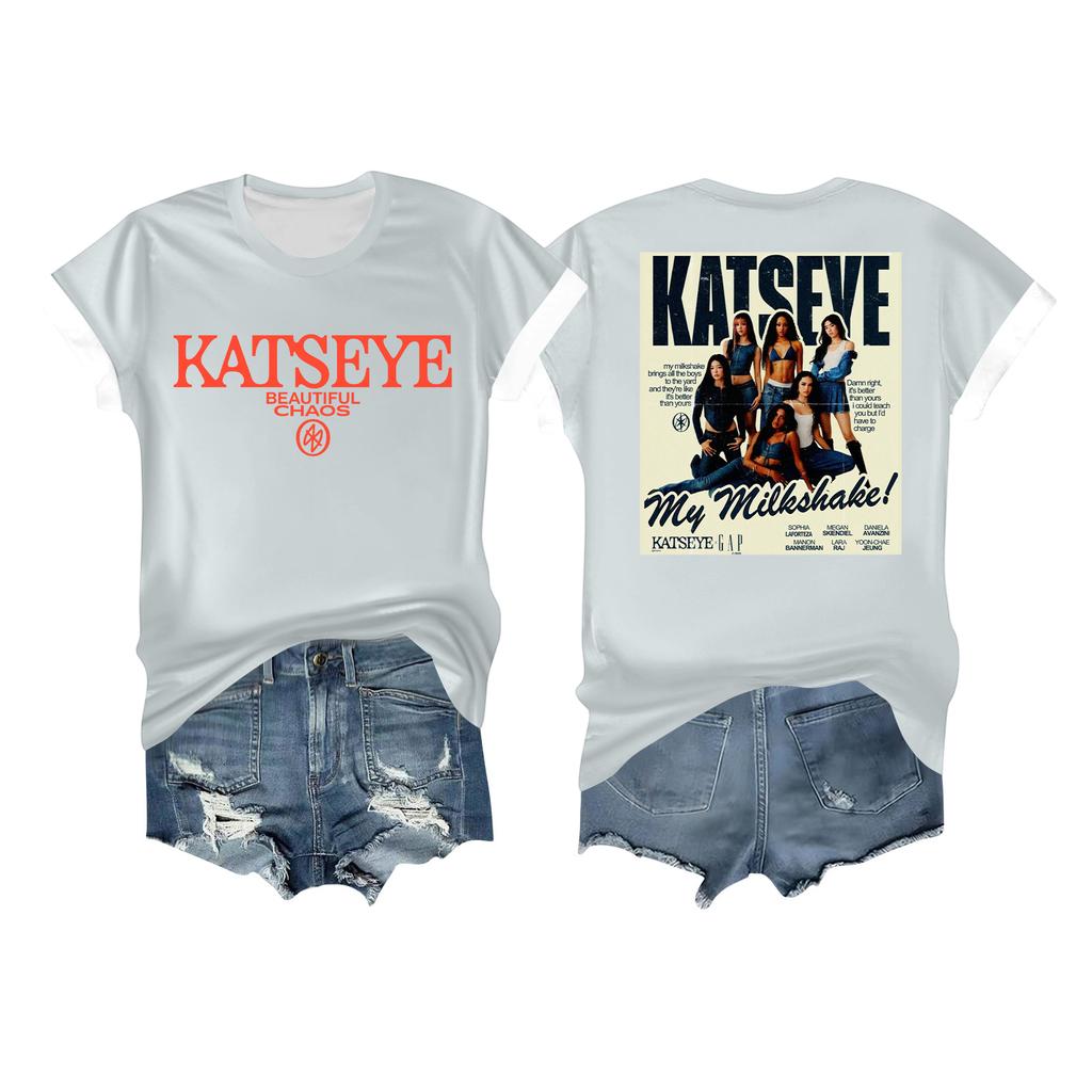 Kvinners avslappet trykket t-skjorte rund hals genser kort ermet topp