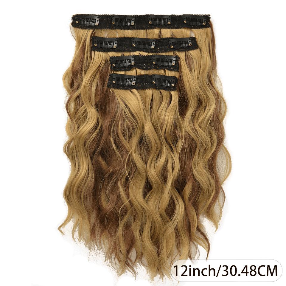 12 tommer 4 stk/sæt Clip-in Hårforlængelser Dame Kort Body Wave Paryk Hårstil Velegnet til Daglig Brug Varmebestandig Fiber Paryk Stykke