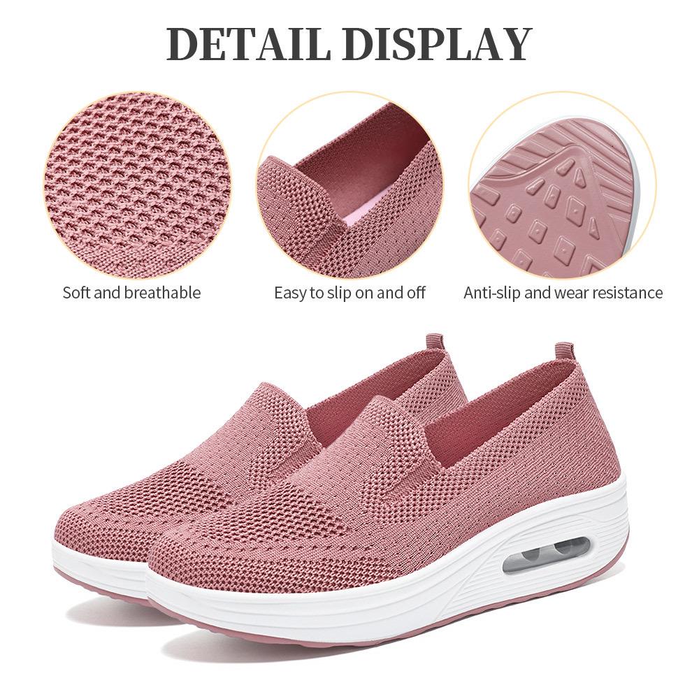 Damen Frühlings Fly-Knit Luftpolster Sneaker - Atmungsaktiv, Weiche Sohle, Höhensteigernd, Bequeme Mesh Freizeitschuhe
