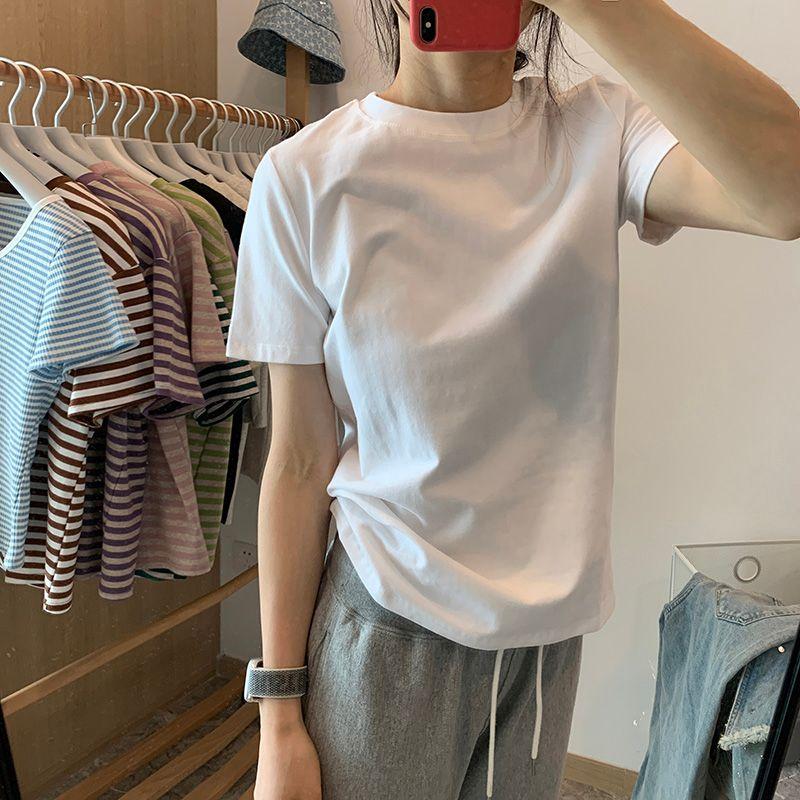 

Однотонные топы с круглым вырезом и коротким рукавом A022 White M