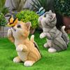 Solar Cat Butterfly Statue Cute Small Animal Decoration Outdoor Garden Ornament Decor