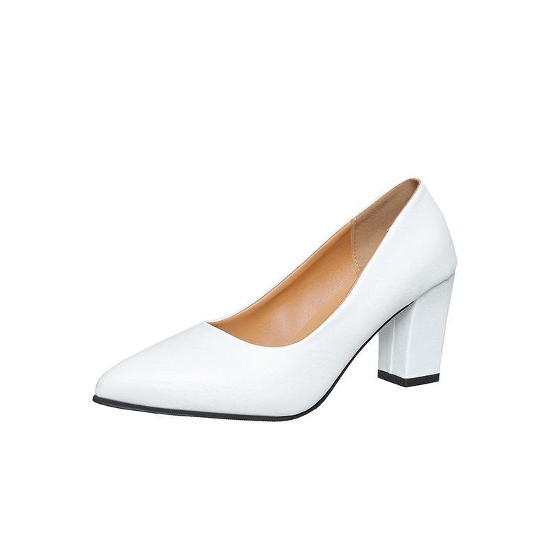 Fashion single shoes women's thick heel spring and summer new pointed work shoes shallow mouth pedal high heels