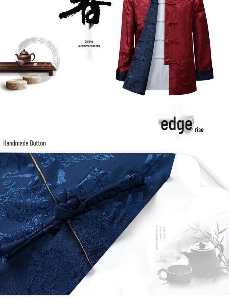Men's Double-Sided Tang Suit Jacket – Spring/Autumn Ethnic Style with Frog Buttons and Stand Collar