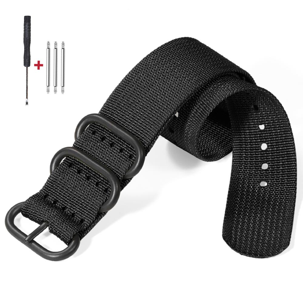 Multicolor Watch Band Nylon Black Ring Buckle Strap 18/20mm 22mm 24mm Striped Waterproof Replace Watch Accessories for Man Women