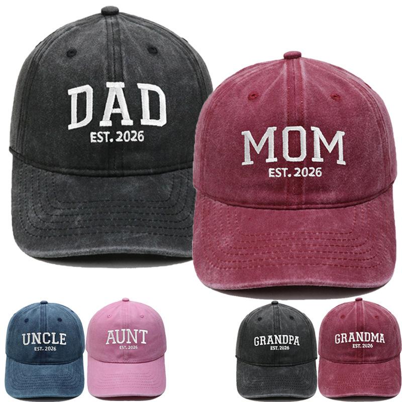 Hot Sale DAD MOM Embroidered Baseball Cap Washed Retro Male and Female Couples Casual Versatile Hat