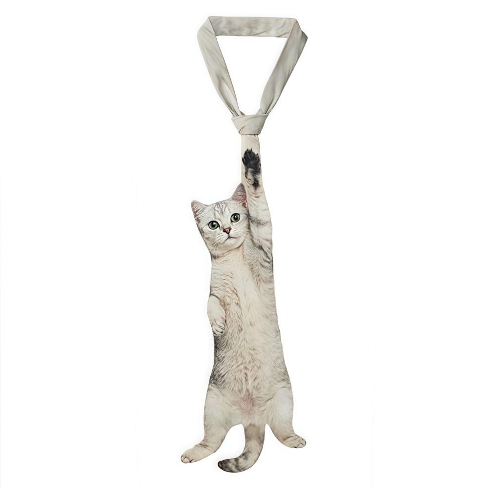 3D Cat Cat-shaped Unisex's Tie Animal Pattern Novelty Kitten Necktie Lifelike Satin Fabric Creative Neck Tie For Party Wedding